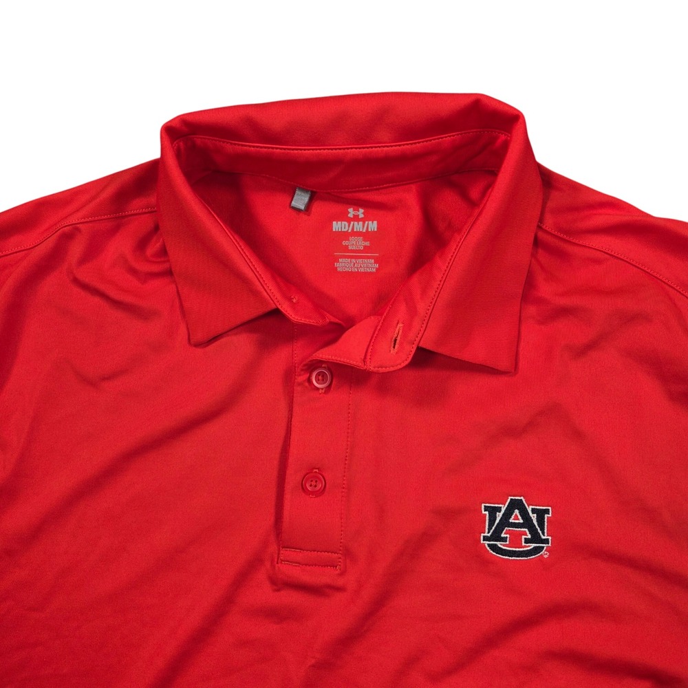Auburn Tigers Polo Shirt Mens Medium Red Performance Short Sleeve Under Armour
